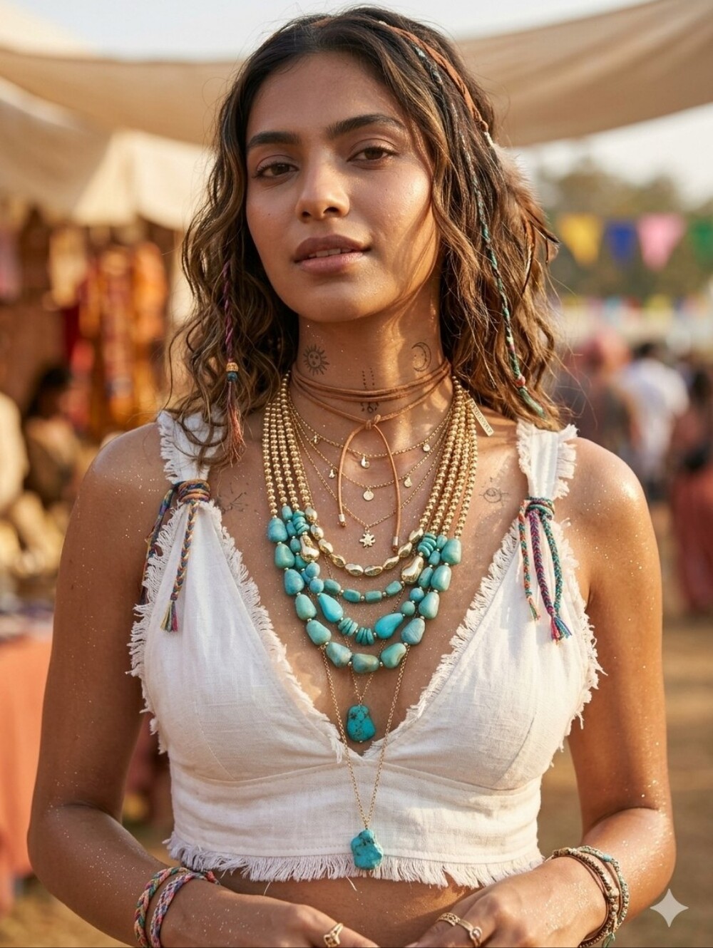 BERYOHZ Chunky Layered Turquoise & Gold Bead Statement Necklace
